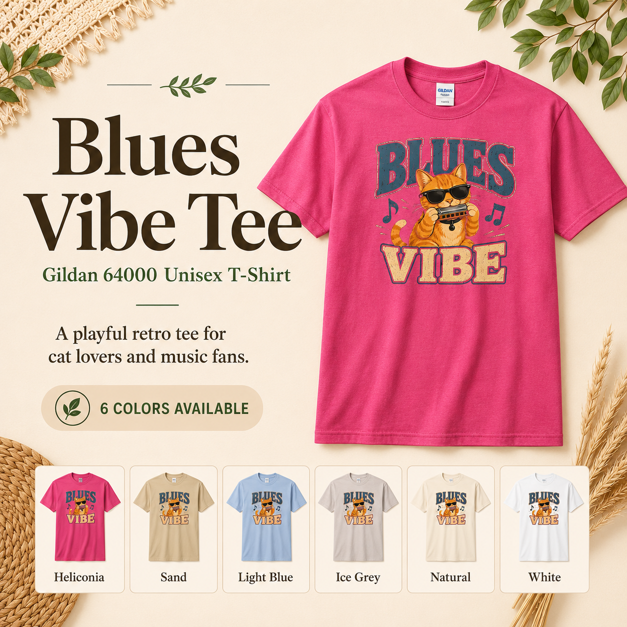 Blues Cat Shirt, Music Lover Tee, Funny Cat T-Shirt, Harmonica Shirt, Retro Music Tee, Cat Lover Gift, Musician Gift