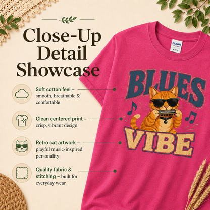 Blues Cat Shirt, Music Lover Tee, Funny Cat T-Shirt, Harmonica Shirt, Retro Music Tee, Cat Lover Gift, Musician Gift