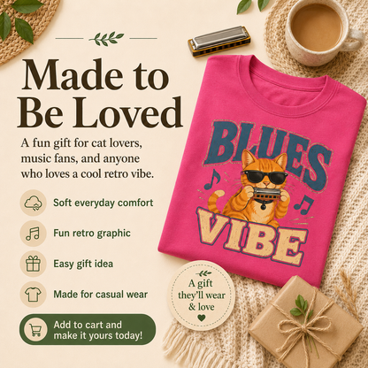 Blues Cat Shirt, Music Lover Tee, Funny Cat T-Shirt, Harmonica Shirt, Retro Music Tee, Cat Lover Gift, Musician Gift
