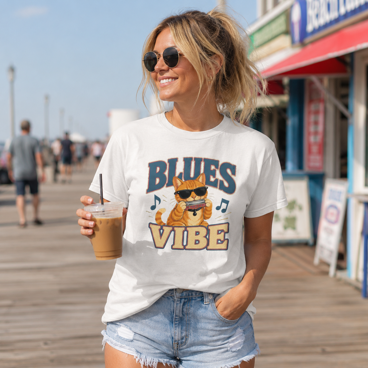 Blues Cat Shirt, Music Lover Tee, Funny Cat T-Shirt, Harmonica Shirt, Retro Music Tee, Cat Lover Gift, Musician Gift