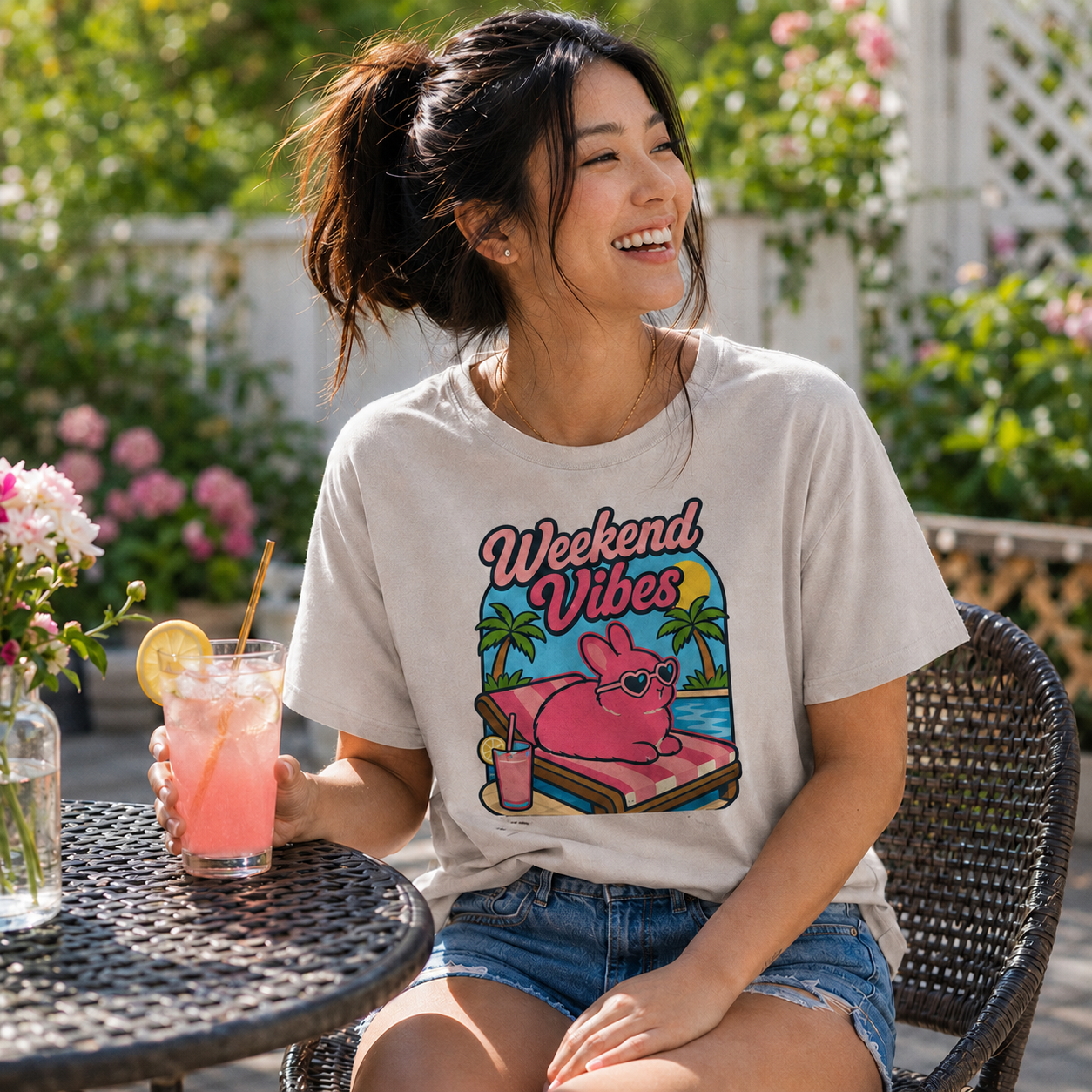 Weekend Vibes Bunny Shirt, Rabbit Summer Tee, Poolside Bunny T-Shirt, Beach Vacation Shirt, Rabbit Lover Gift