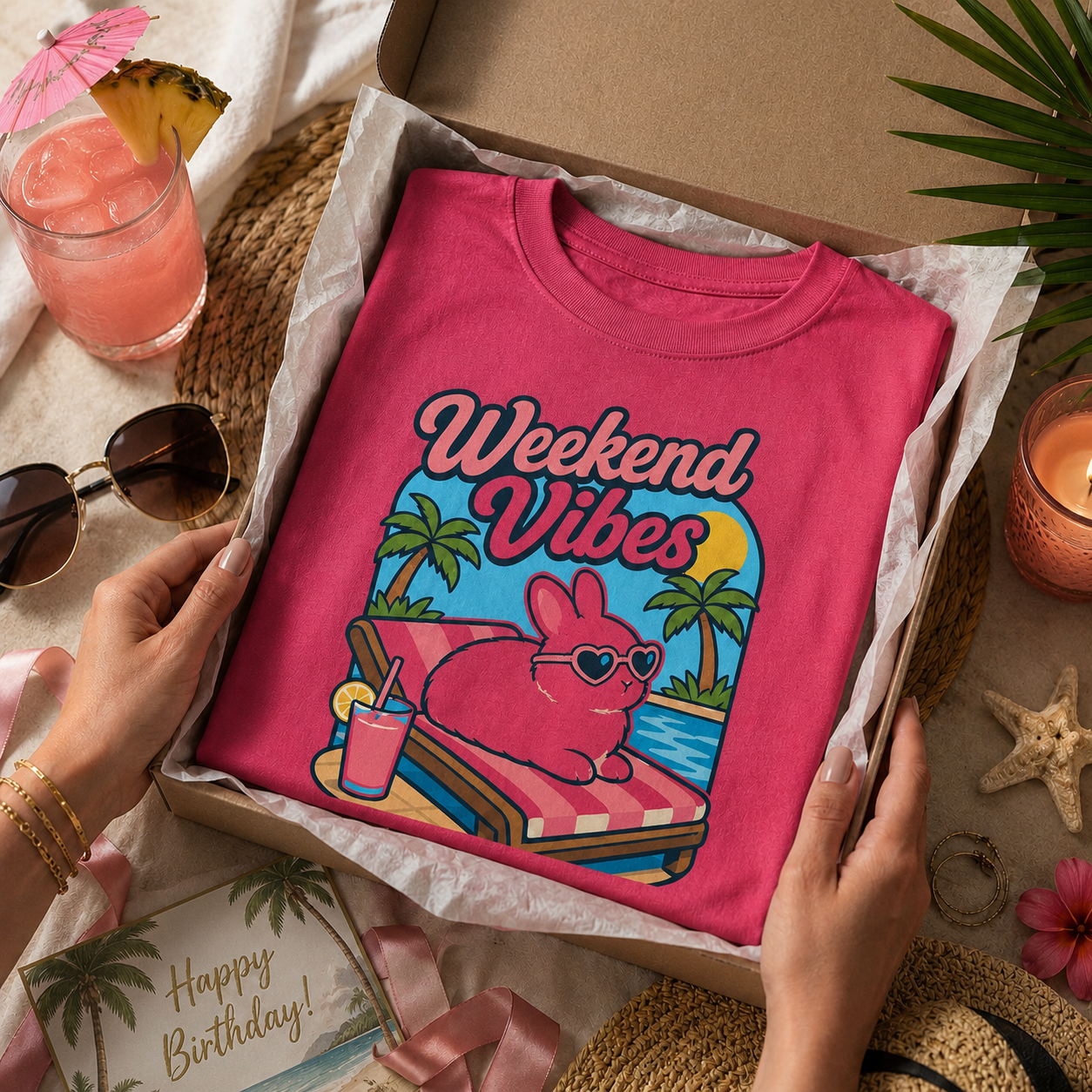 Weekend Vibes Bunny Shirt, Rabbit Summer Tee, Poolside Bunny T-Shirt, Beach Vacation Shirt, Rabbit Lover Gift