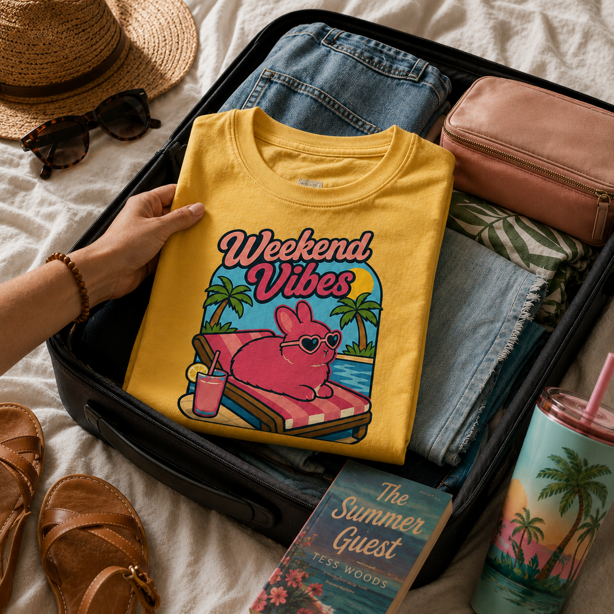Weekend Vibes Bunny Shirt, Rabbit Summer Tee, Poolside Bunny T-Shirt, Beach Vacation Shirt, Rabbit Lover Gift