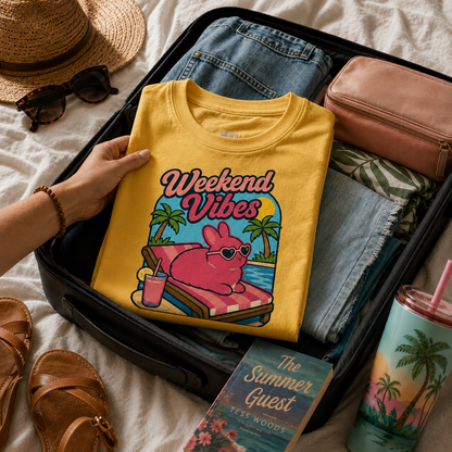 Weekend Vibes Bunny Shirt, Rabbit Summer Tee, Poolside Bunny T-Shirt, Beach Vacation Shirt, Rabbit Lover Gift