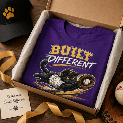 Built Different Cat Shirt, Baseball Cat T-Shirt, Funny Baseball Tee, Cat Lover Gift, Baseball Fan Shirt