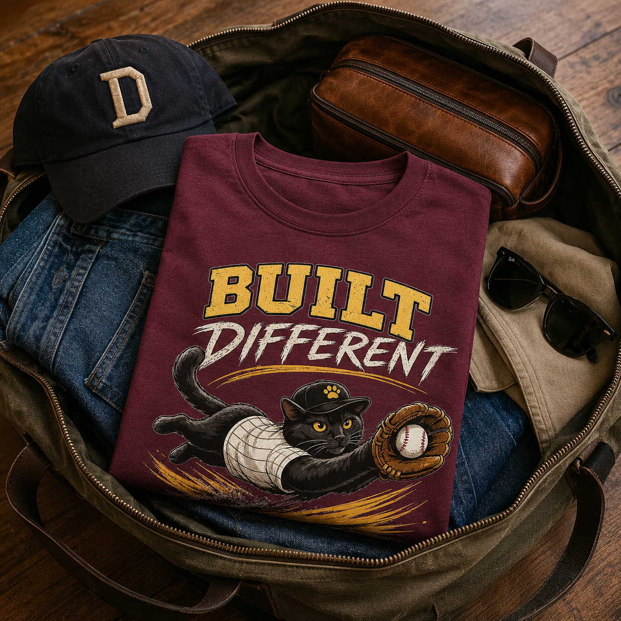 Built Different Cat Shirt, Baseball Cat T-Shirt, Funny Baseball Tee, Cat Lover Gift, Baseball Fan Shirt