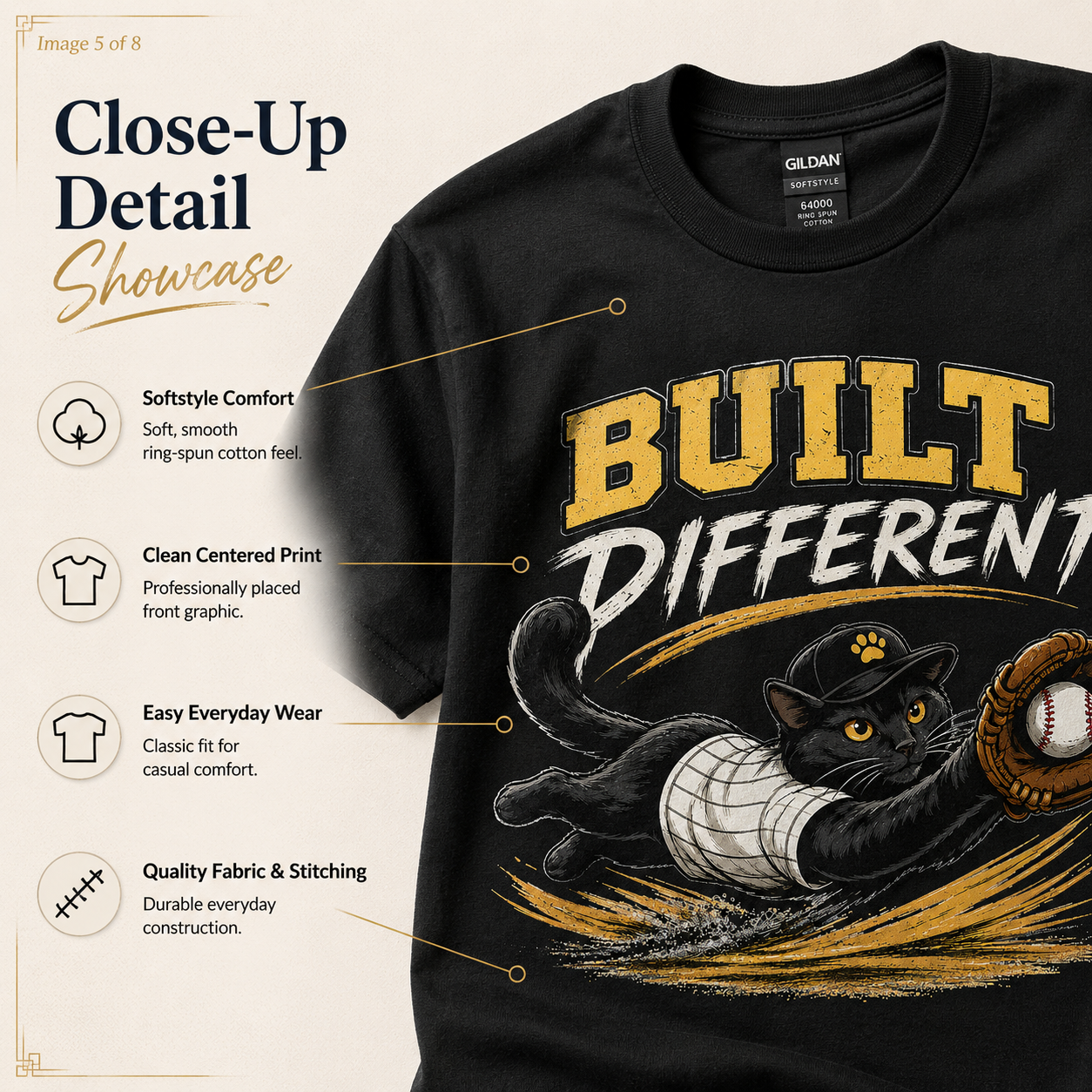 Built Different Cat Shirt, Baseball Cat T-Shirt, Funny Baseball Tee, Cat Lover Gift, Baseball Fan Shirt