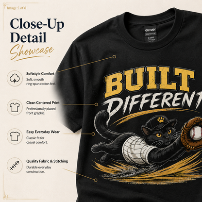 Built Different Cat Shirt, Baseball Cat T-Shirt, Funny Baseball Tee, Cat Lover Gift, Baseball Fan Shirt