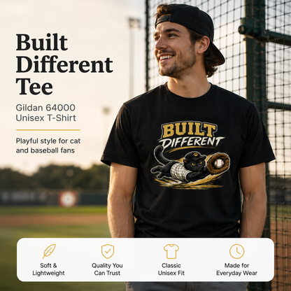 Built Different Cat Shirt, Baseball Cat T-Shirt, Funny Baseball Tee, Cat Lover Gift, Baseball Fan Shirt