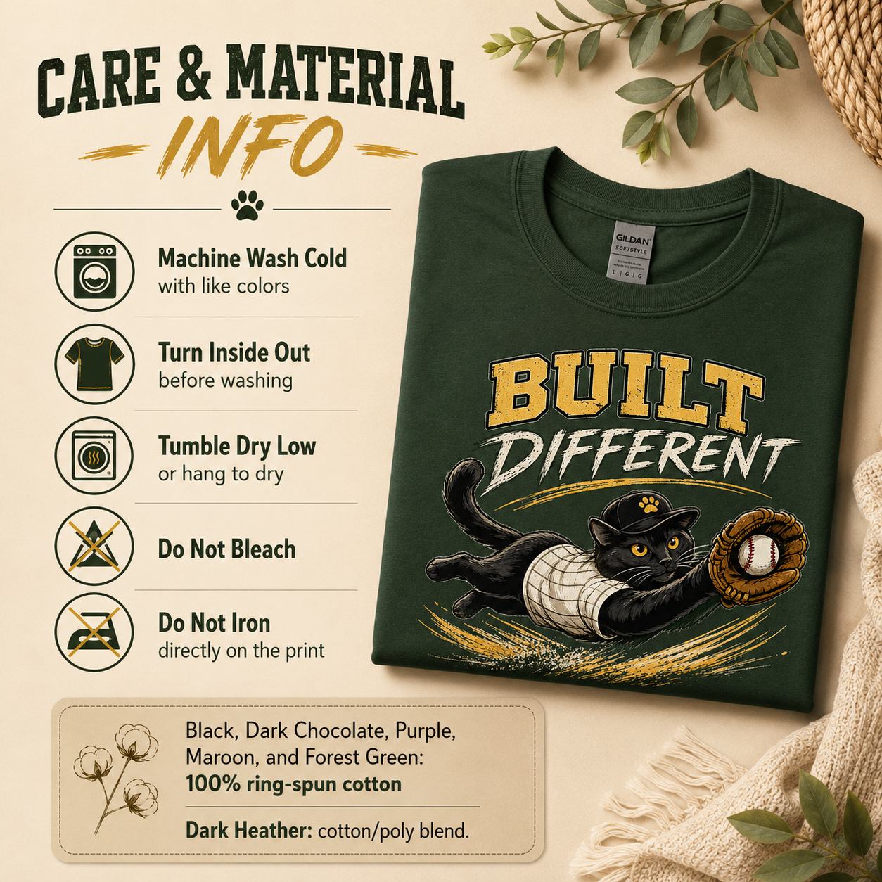 Built Different Cat Shirt, Baseball Cat T-Shirt, Funny Baseball Tee, Cat Lover Gift, Baseball Fan Shirt
