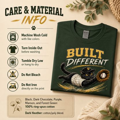 Built Different Cat Shirt, Baseball Cat T-Shirt, Funny Baseball Tee, Cat Lover Gift, Baseball Fan Shirt