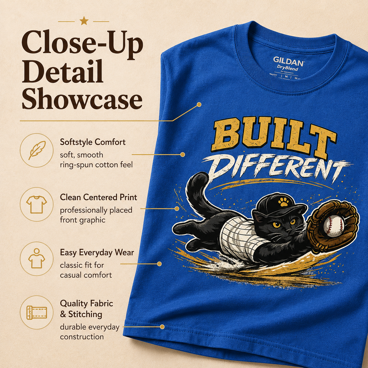 Built Different Baseball Cat Shirt, Funny Cat Baseball Tee, Baseball Lover Gift, Cat Lover T-Shirt, Sports Cat Shirt