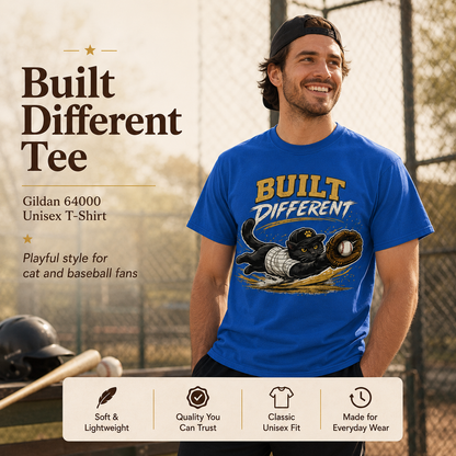 Built Different Baseball Cat Shirt, Funny Cat Baseball Tee, Baseball Lover Gift, Cat Lover T-Shirt, Sports Cat Shirt