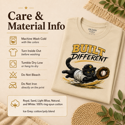 Built Different Baseball Cat Shirt, Funny Cat Baseball Tee, Baseball Lover Gift, Cat Lover T-Shirt, Sports Cat Shirt