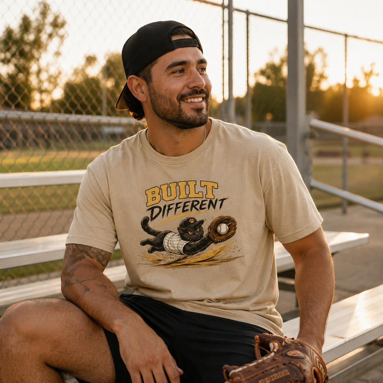 Built Different Baseball Cat Shirt, Funny Cat Baseball Tee, Baseball Lover Gift, Cat Lover T-Shirt, Sports Cat Shirt