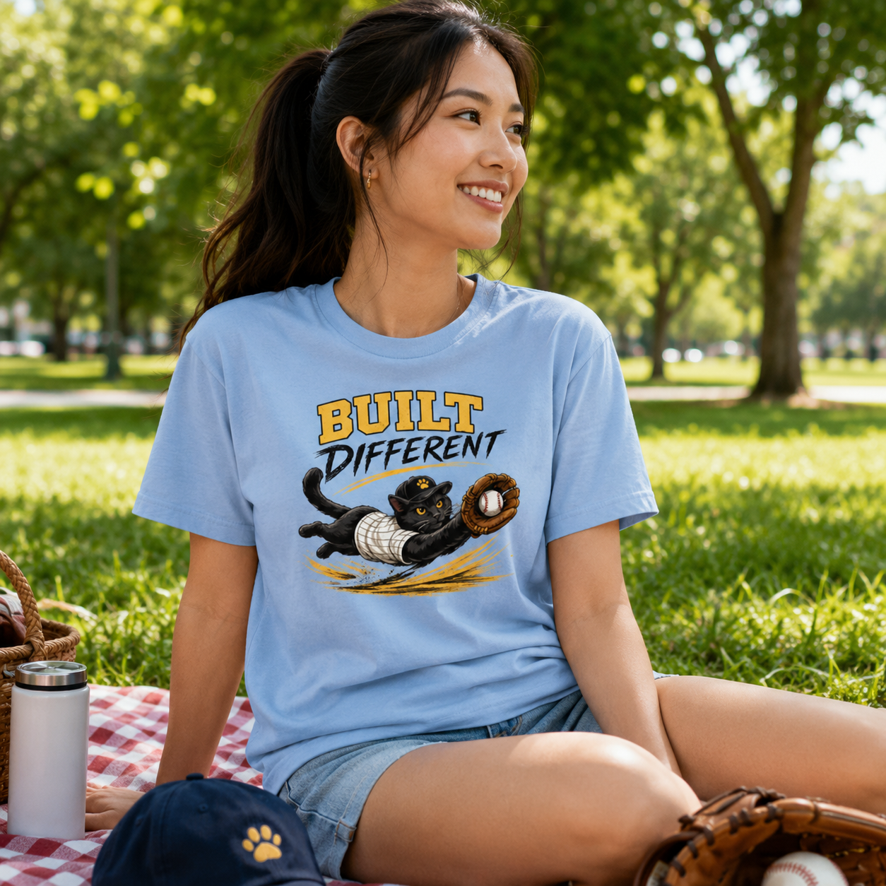 Built Different Baseball Cat Shirt, Funny Cat Baseball Tee, Baseball Lover Gift, Cat Lover T-Shirt, Sports Cat Shirt