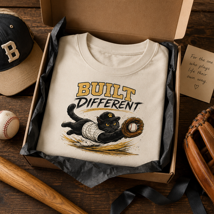 Built Different Baseball Cat Shirt, Funny Cat Baseball Tee, Baseball Lover Gift, Cat Lover T-Shirt, Sports Cat Shirt