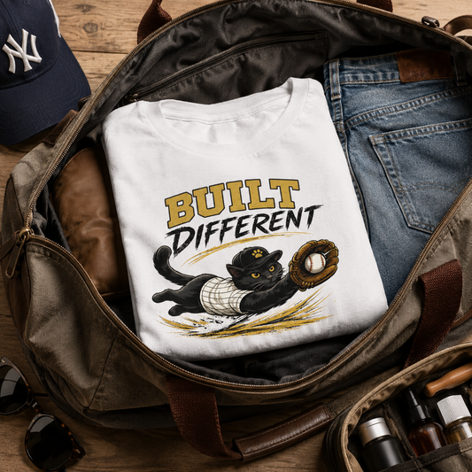 Built Different Baseball Cat Shirt, Funny Cat Baseball Tee, Baseball Lover Gift, Cat Lover T-Shirt, Sports Cat Shirt