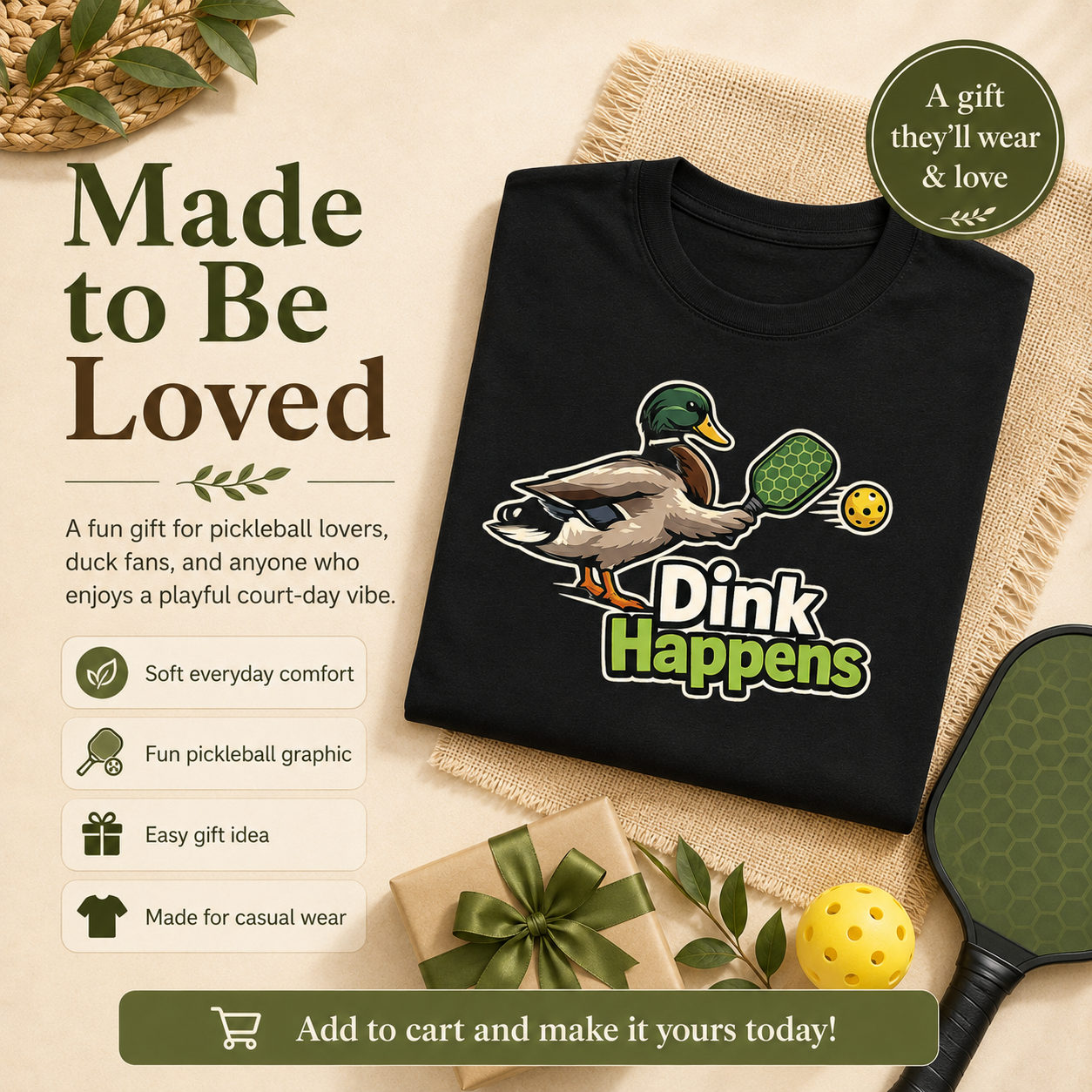 Dink Happens Shirt, Funny Pickleball Shirt, Pickleball Duck Tee, Pickleball Player Gift, Dink Shirt, Pickleball Lover Gift
