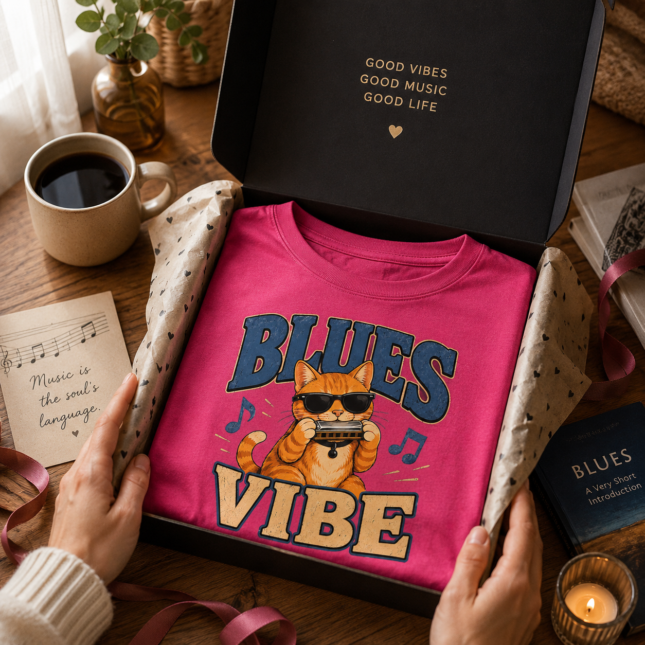 Blues Cat Shirt, Music Lover Tee, Funny Cat T-Shirt, Harmonica Shirt, Retro Cat Tee, Musician Gift, Cat Lover Gift