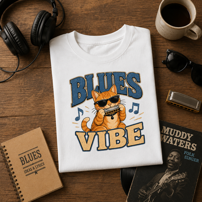 Blues Cat Shirt, Music Lover Tee, Funny Cat T-Shirt, Harmonica Shirt, Retro Cat Tee, Musician Gift, Cat Lover Gift