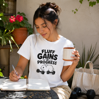 Funny Bunny Shirt, Fluff Gains in Progress Tee, Rabbit Lover Gift, Cute Gym Shirt, Unisex Workout T-Shirt