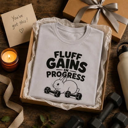 Funny Bunny Shirt, Fluff Gains in Progress Tee, Rabbit Lover Gift, Cute Gym Shirt, Unisex Workout T-Shirt