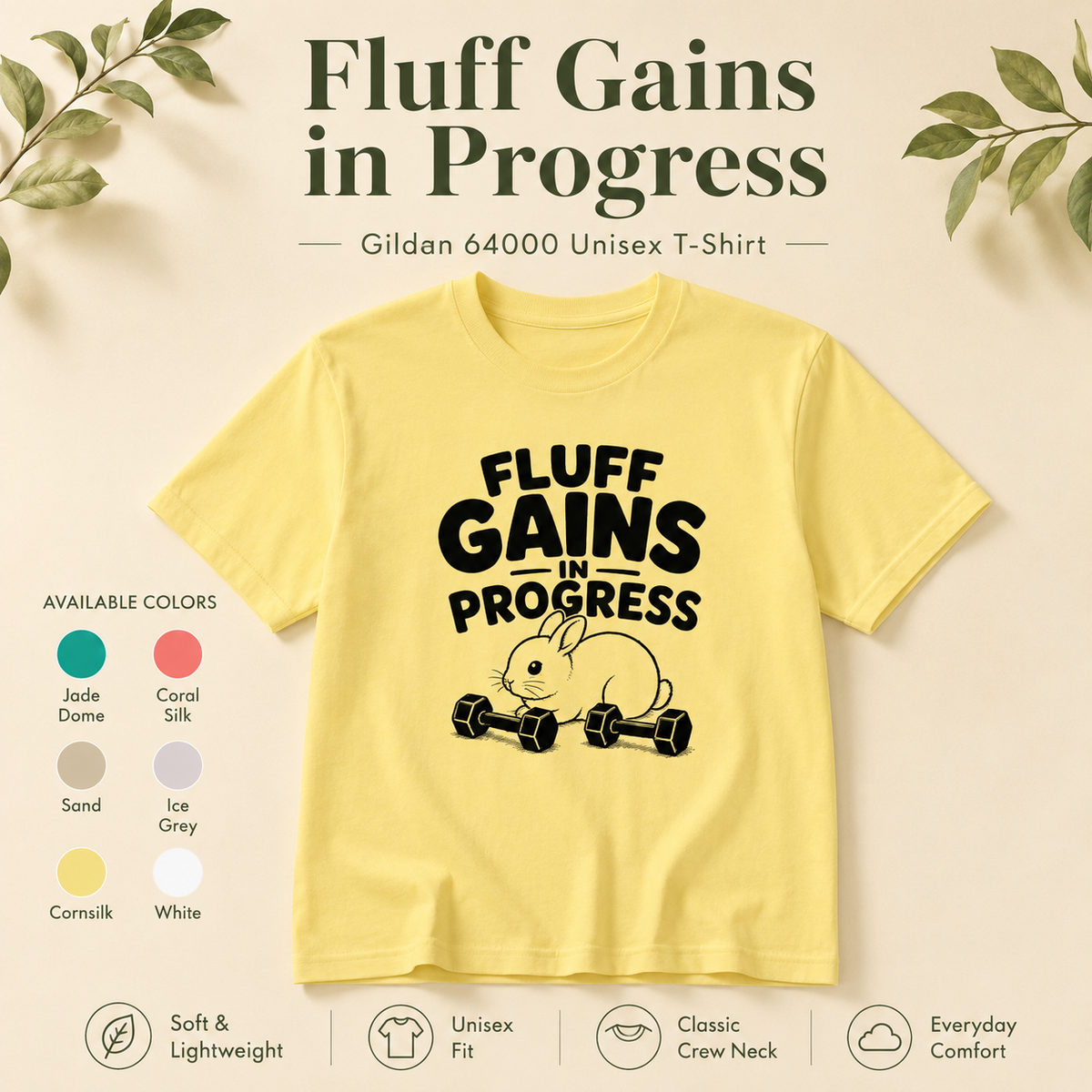 Funny Bunny Shirt, Fluff Gains in Progress Tee, Rabbit Lover Gift, Cute Gym Shirt, Unisex Workout T-Shirt