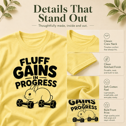 Funny Bunny Shirt, Fluff Gains in Progress Tee, Rabbit Lover Gift, Cute Gym Shirt, Unisex Workout T-Shirt