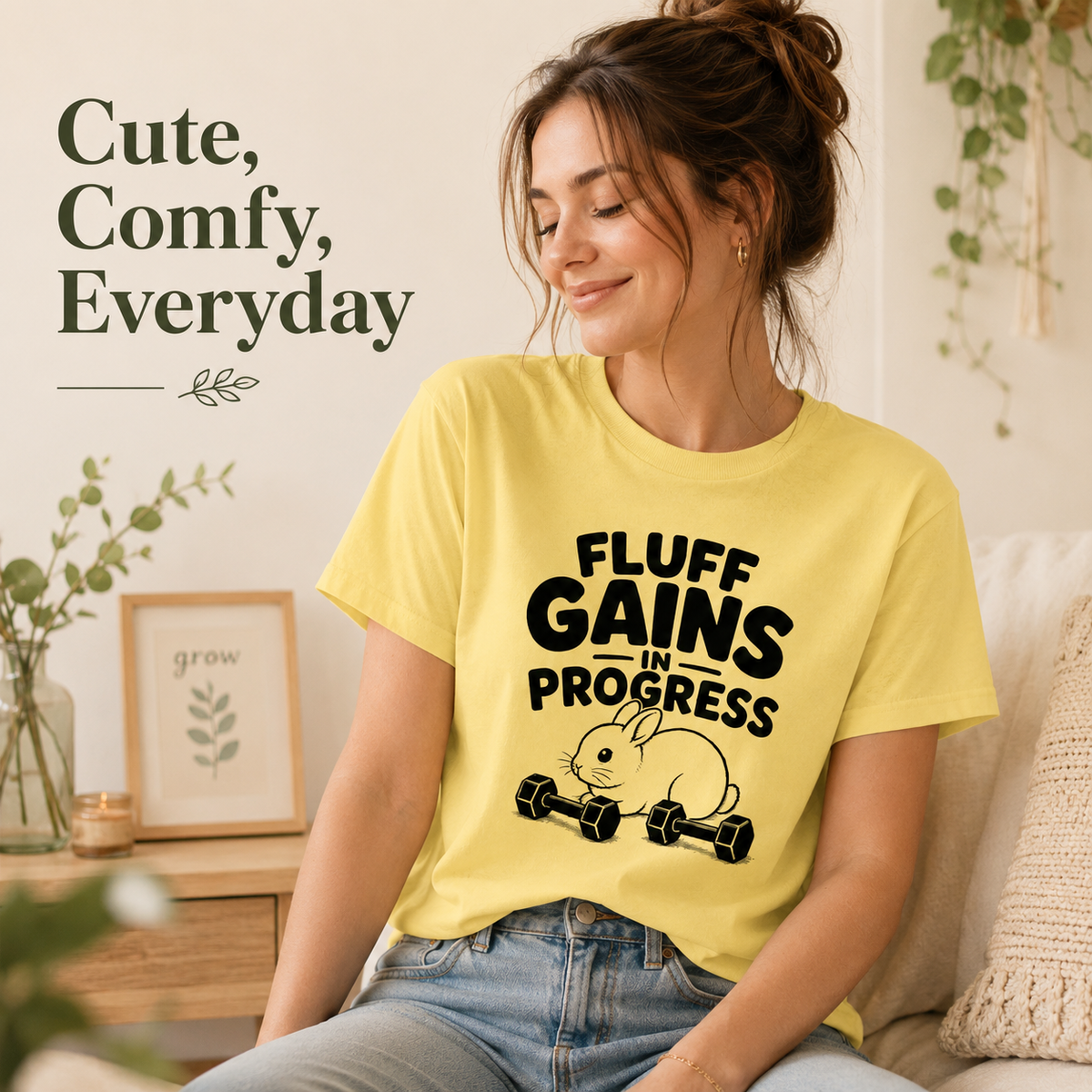 Funny Bunny Shirt, Fluff Gains in Progress Tee, Rabbit Lover Gift, Cute Gym Shirt, Unisex Workout T-Shirt