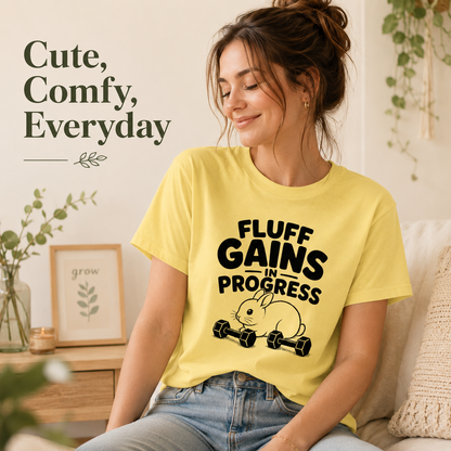 Funny Bunny Shirt, Fluff Gains in Progress Tee, Rabbit Lover Gift, Cute Gym Shirt, Unisex Workout T-Shirt