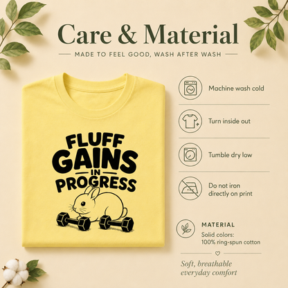 Funny Bunny Shirt, Fluff Gains in Progress Tee, Rabbit Lover Gift, Cute Gym Shirt, Unisex Workout T-Shirt