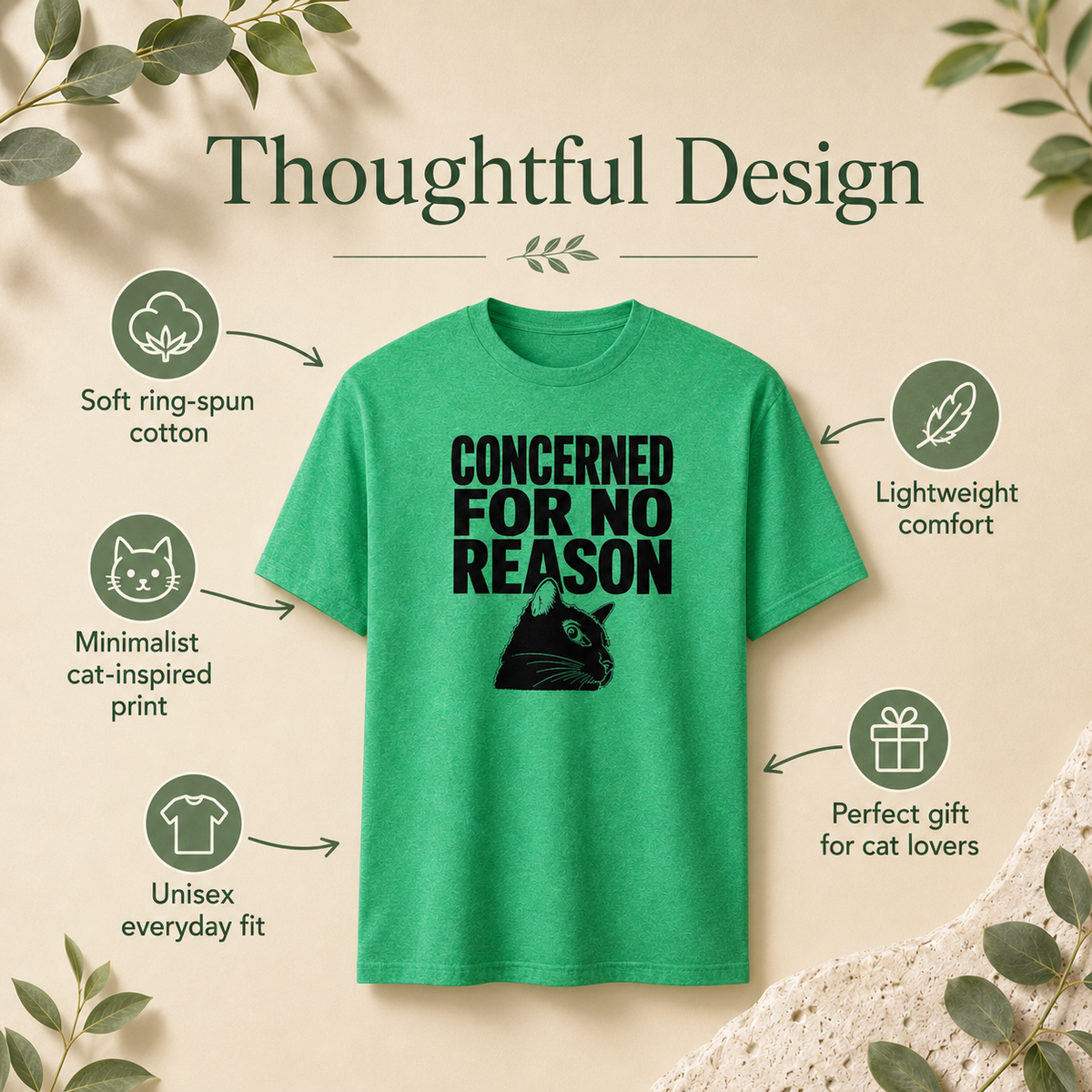 Funny Anxious Cat Shirt, Concerned for No Reason Tee, Overthinker Gift, Black Cat T-Shirt, Cat Lover Graphic Tee