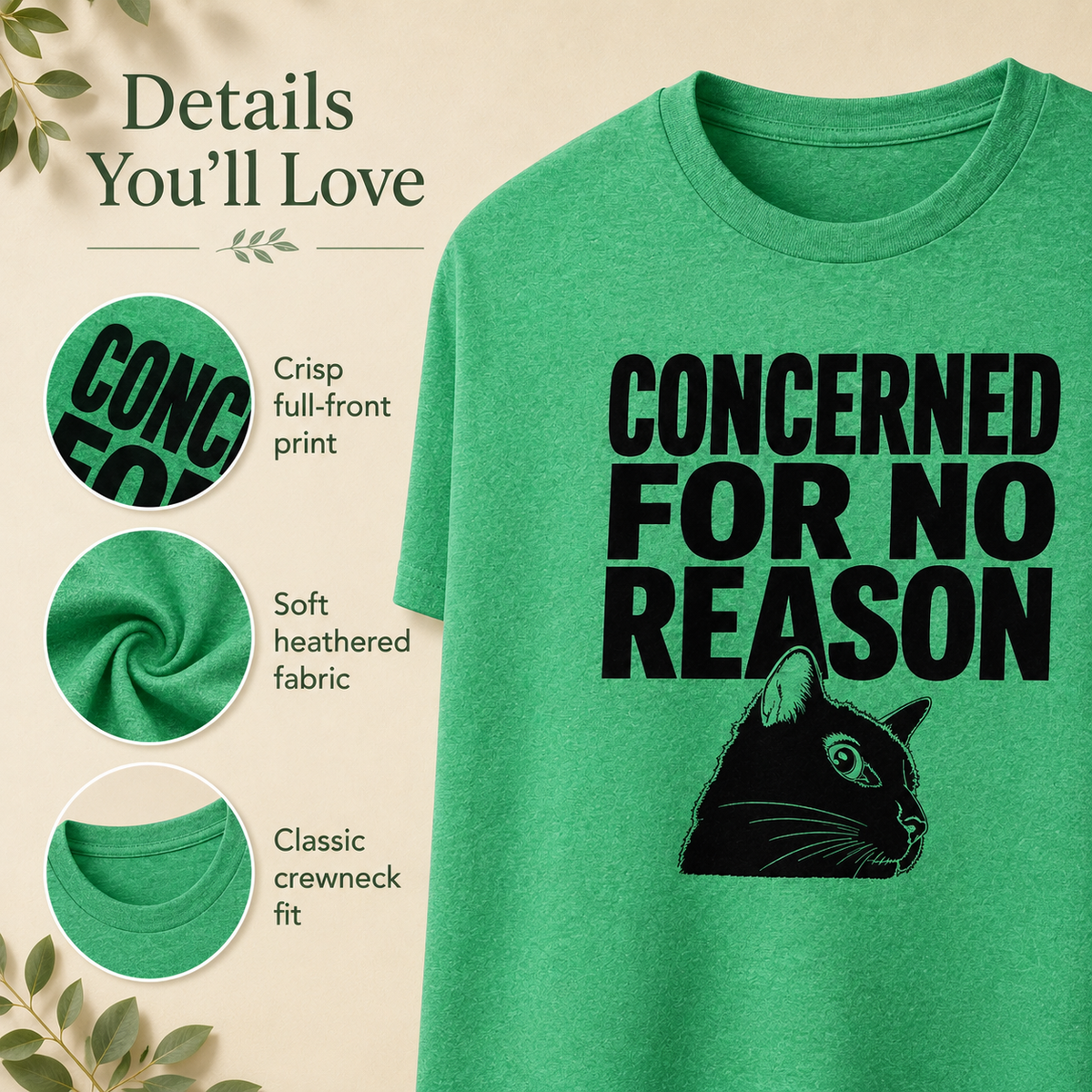 Funny Anxious Cat Shirt, Concerned for No Reason Tee, Overthinker Gift, Black Cat T-Shirt, Cat Lover Graphic Tee