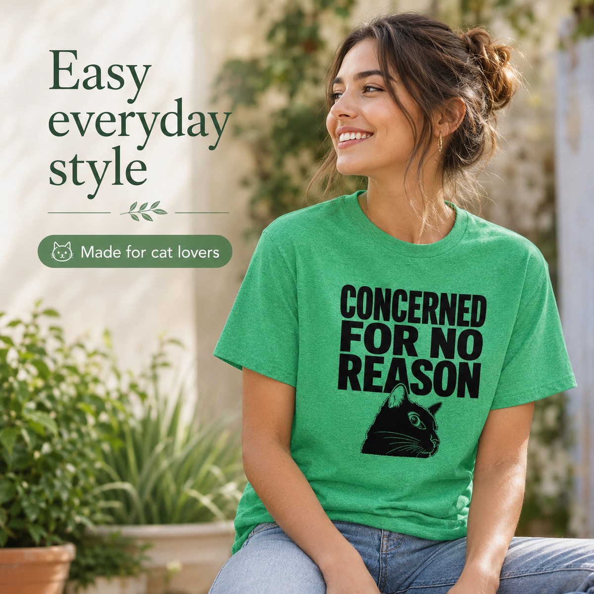 Funny Anxious Cat Shirt, Concerned for No Reason Tee, Overthinker Gift, Black Cat T-Shirt, Cat Lover Graphic Tee