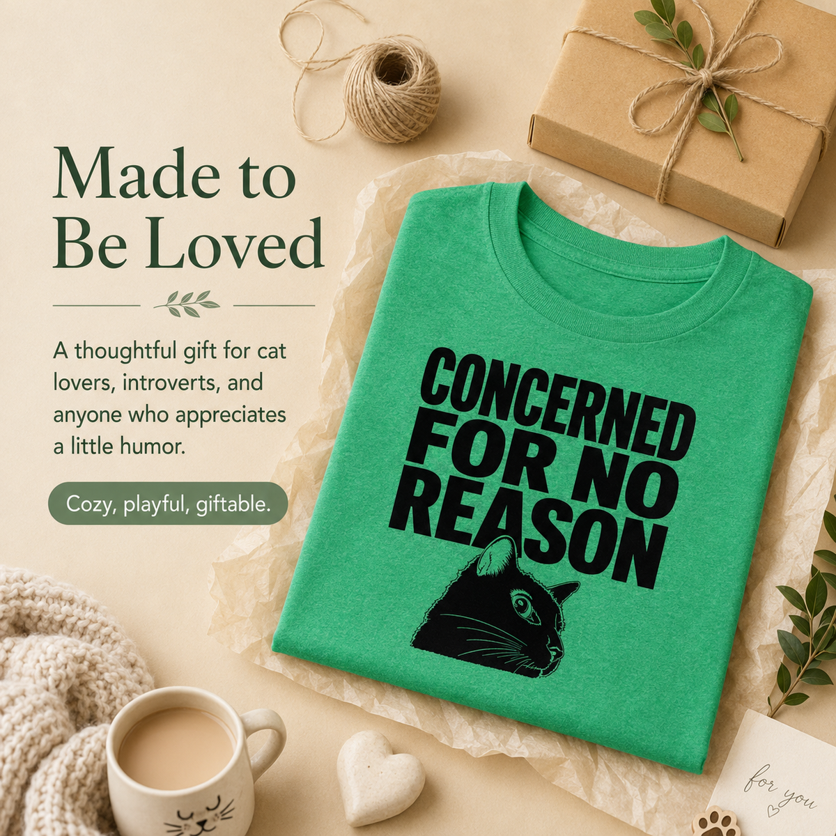 Funny Anxious Cat Shirt, Concerned for No Reason Tee, Overthinker Gift, Black Cat T-Shirt, Cat Lover Graphic Tee