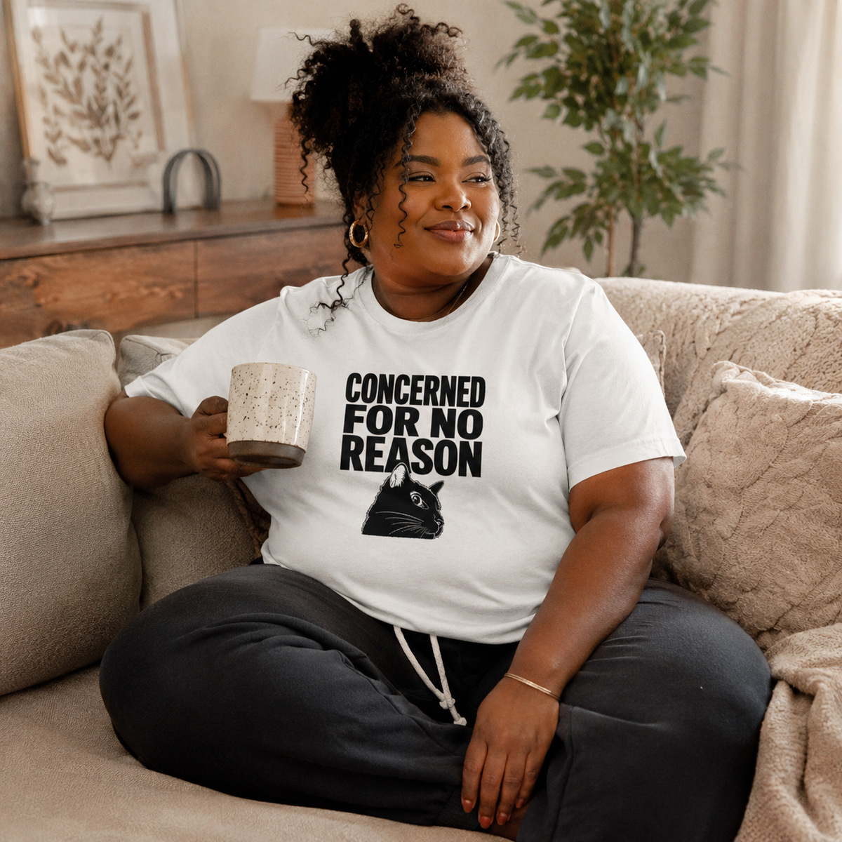 Funny Anxious Cat Shirt, Concerned for No Reason Tee, Overthinker Gift, Black Cat T-Shirt, Cat Lover Graphic Tee