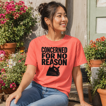 Funny Anxious Cat Shirt, Concerned for No Reason Tee, Overthinker Gift, Black Cat T-Shirt, Cat Lover Graphic Tee