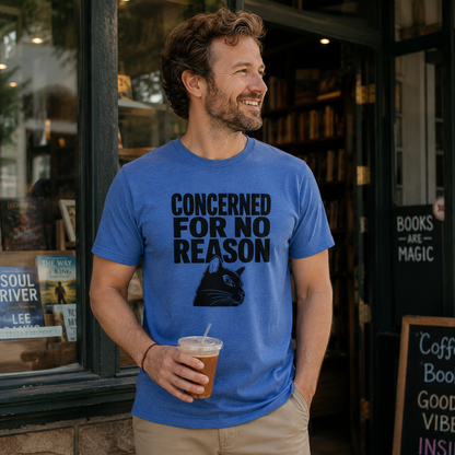 Funny Anxious Cat Shirt, Concerned for No Reason Tee, Overthinker Gift, Black Cat T-Shirt, Cat Lover Graphic Tee