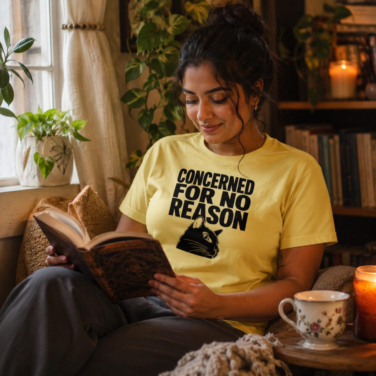 Funny Anxious Cat Shirt, Concerned for No Reason Tee, Overthinker Gift, Black Cat T-Shirt, Cat Lover Graphic Tee
