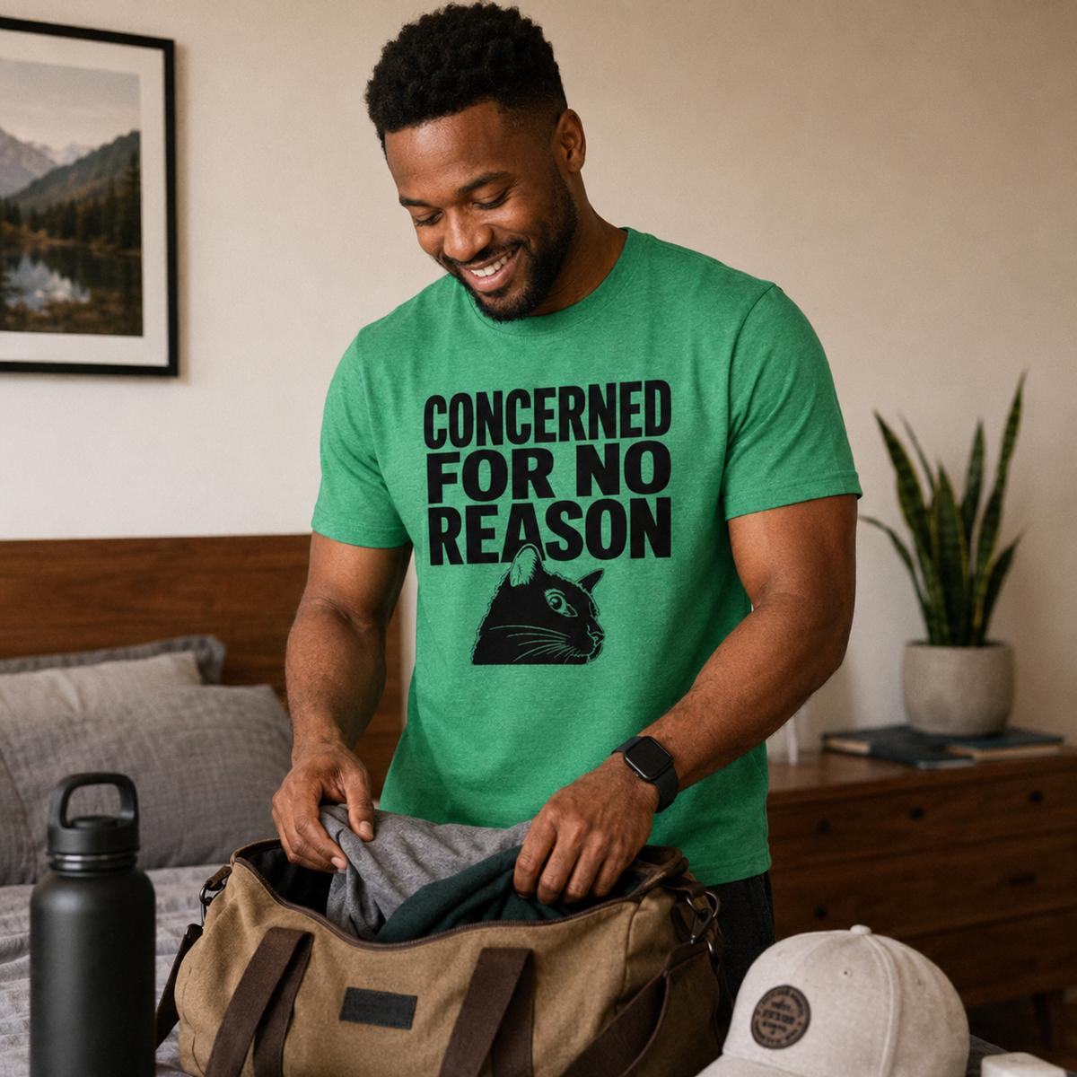 Funny Anxious Cat Shirt, Concerned for No Reason Tee, Overthinker Gift, Black Cat T-Shirt, Cat Lover Graphic Tee