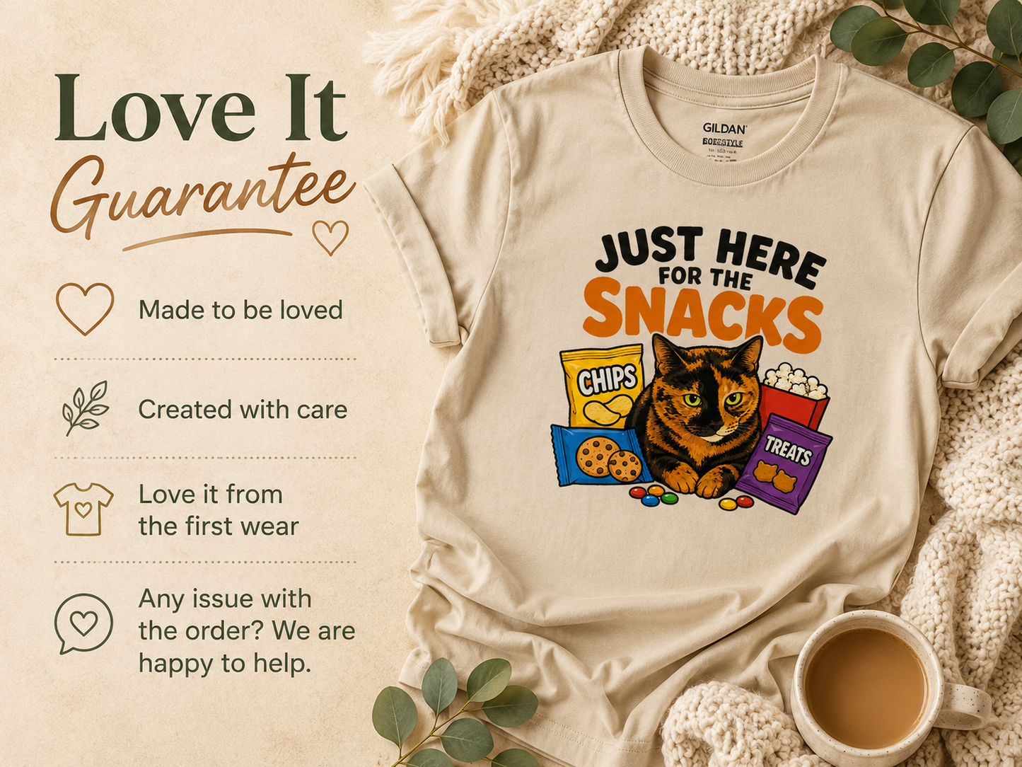 Just Here for the Snacks Funny Cat T-Shirt