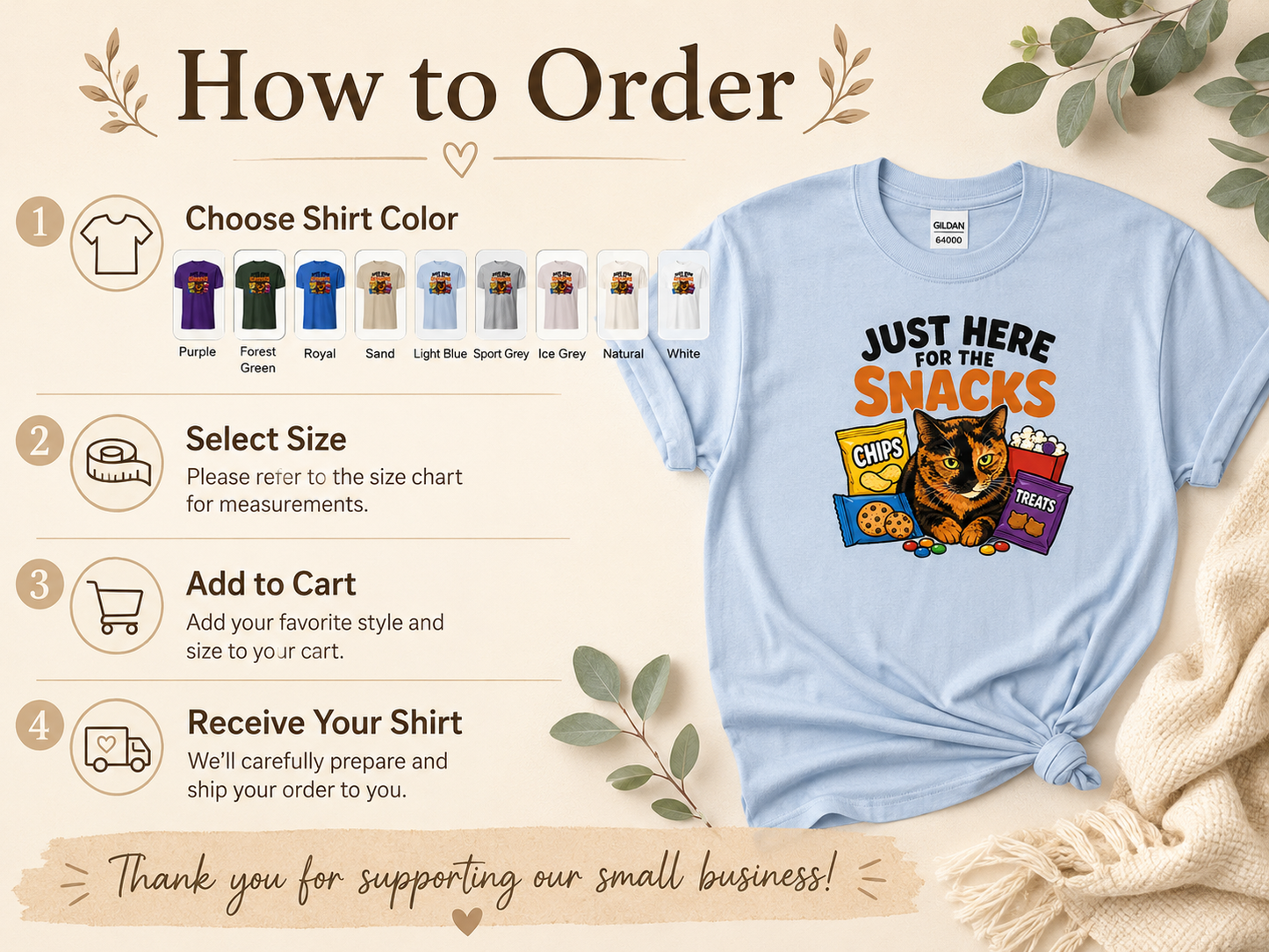 Just Here for the Snacks Funny Cat T-Shirt