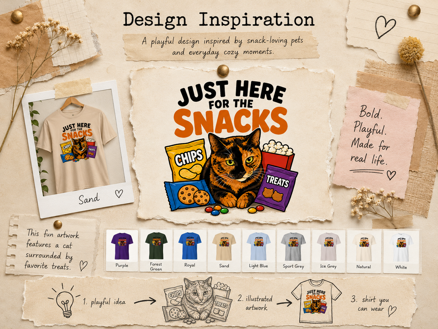 Just Here for the Snacks Funny Cat T-Shirt