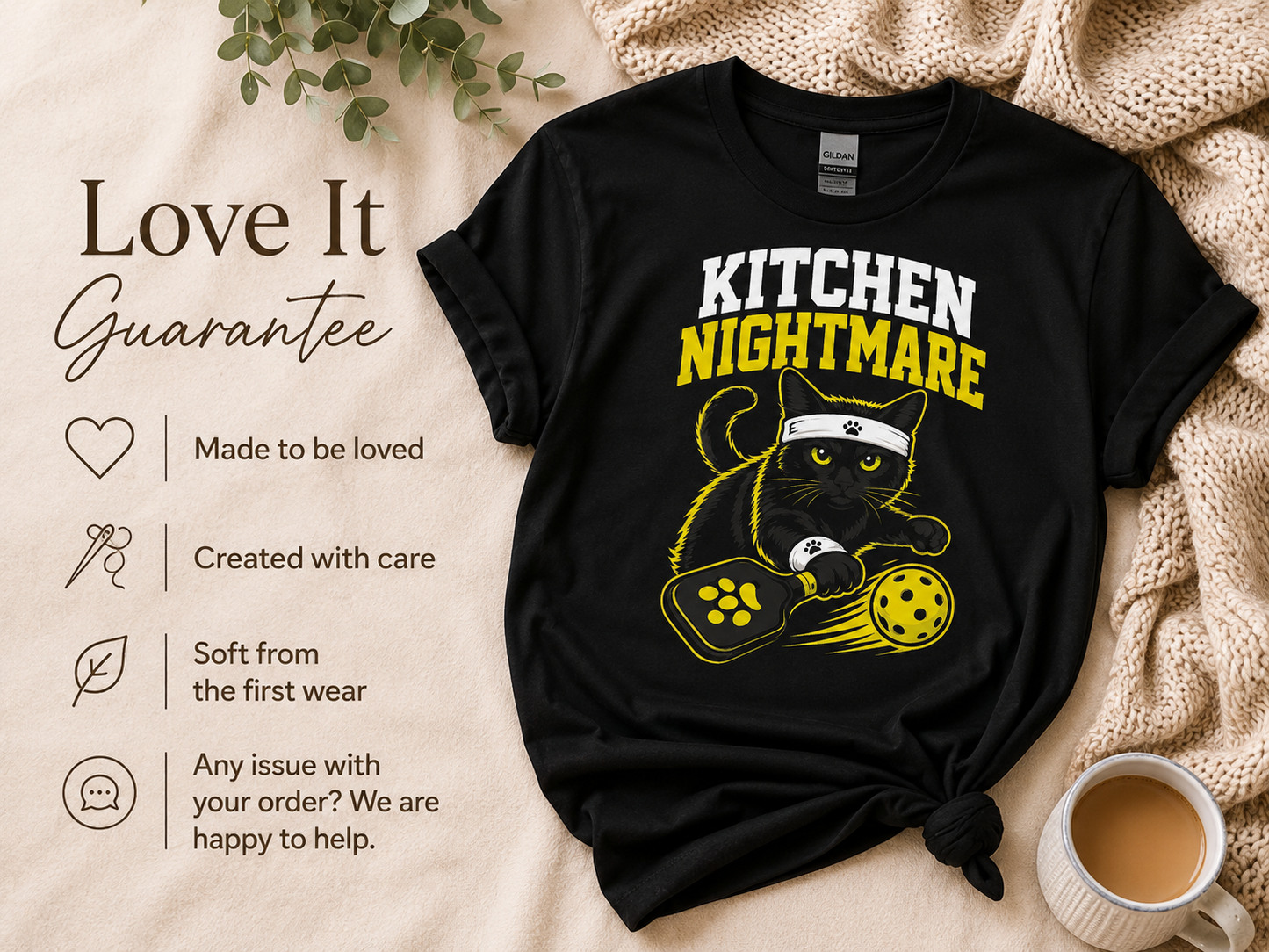 Kitchen Nightmare Black Cat Pickleball T-Shirt