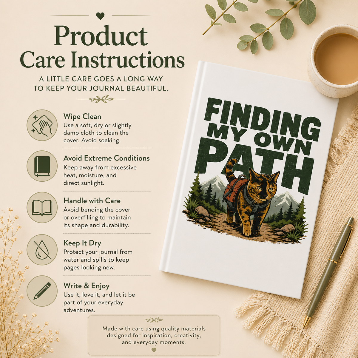 Finding My Own Path Cat Journal, Adventure Hardcover Notebook
