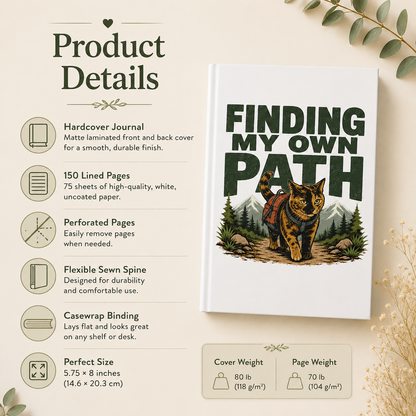 Finding My Own Path Cat Journal, Adventure Hardcover Notebook