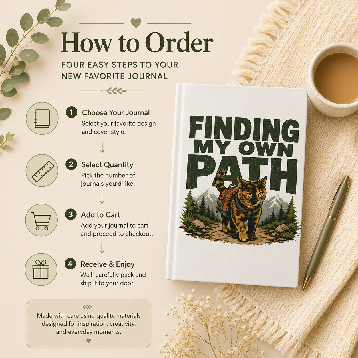 Finding My Own Path Cat Journal, Adventure Hardcover Notebook