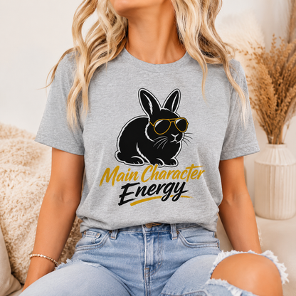 Main Character Energy Bunny T-Shirt, Funny Rabbit Graphic Tee