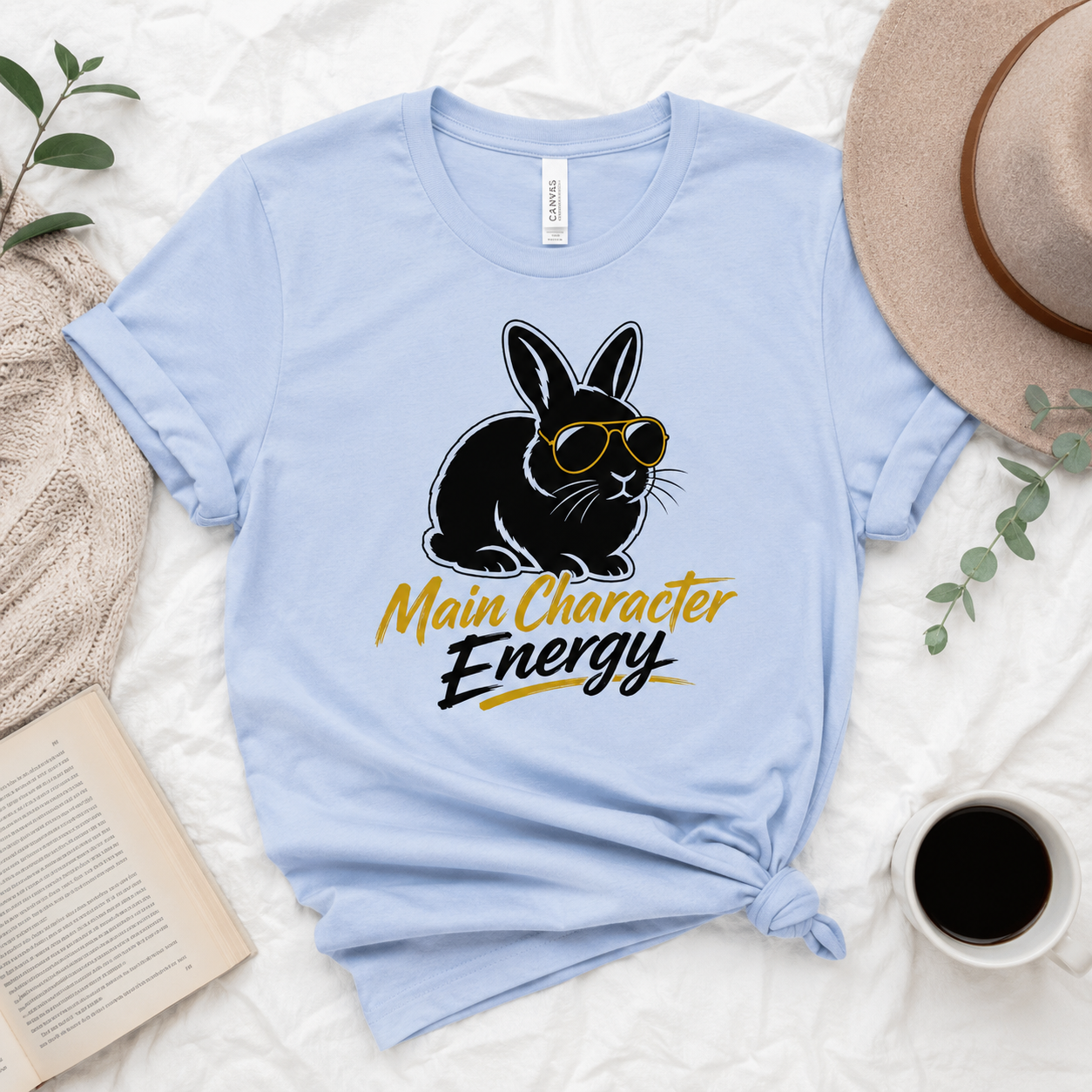 Main Character Energy Bunny T-Shirt, Funny Rabbit Graphic Tee